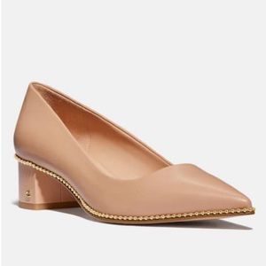 Coach Willa leather heels. Nude/tan color with gold detailing.